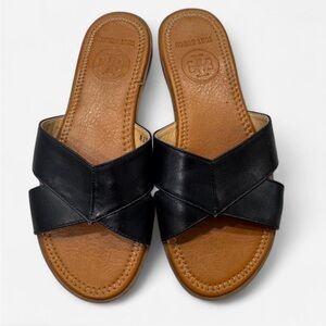 Black Tory Burch Leather Slide Sandals
